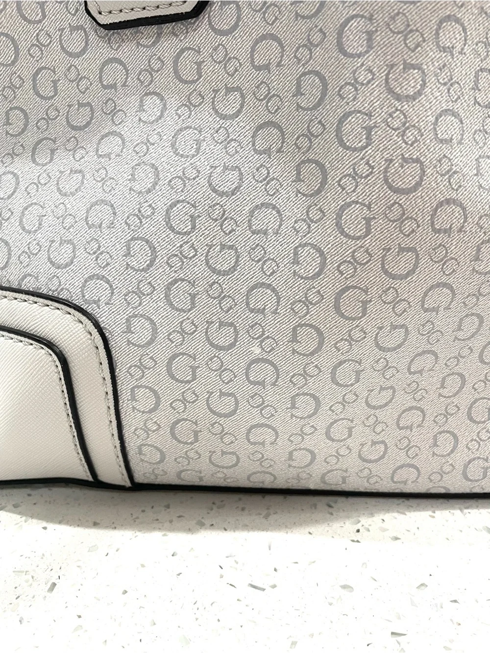 GUESS White Logo-Print Satchel with Silver Hardware